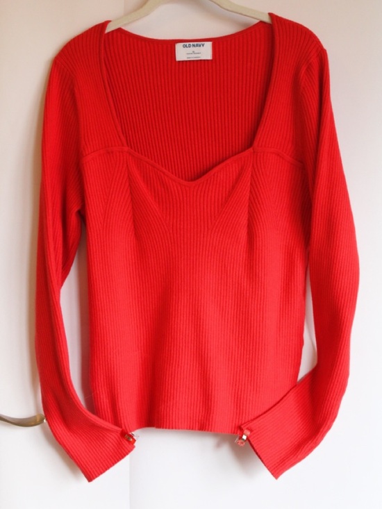 Old Navy Tops - Cherry Red Ribbed Knit Sweetheart Neck Long Sleeve Top